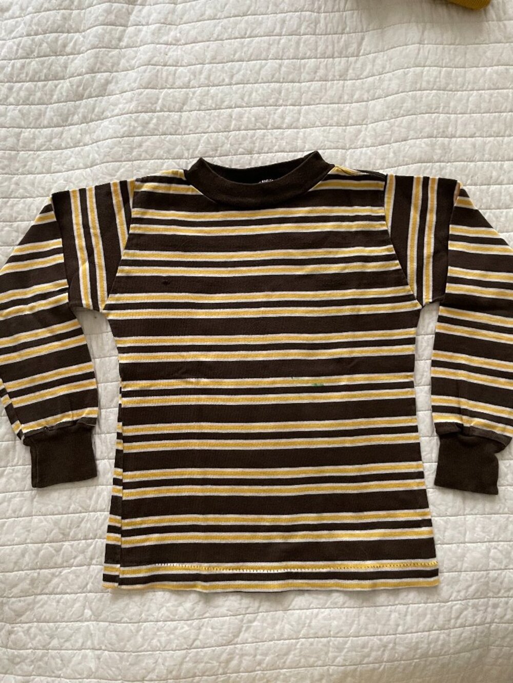 Vintage 70s Kids Striped Knit Mock Neck Long Sleeve Shirt Size 6x/7